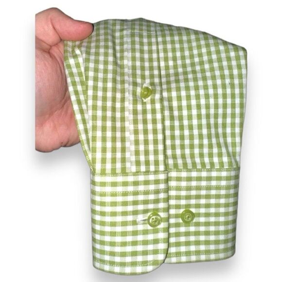 David Donahue Green Check Trim Fit Dress Shirt Size L 16.5 36 - Picture 9 of 12